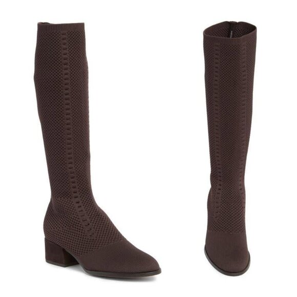 Eileen Fisher Alas Tall Stretchy Knit Upper Boots in Brown Sz 10 - Picture 1 of 14